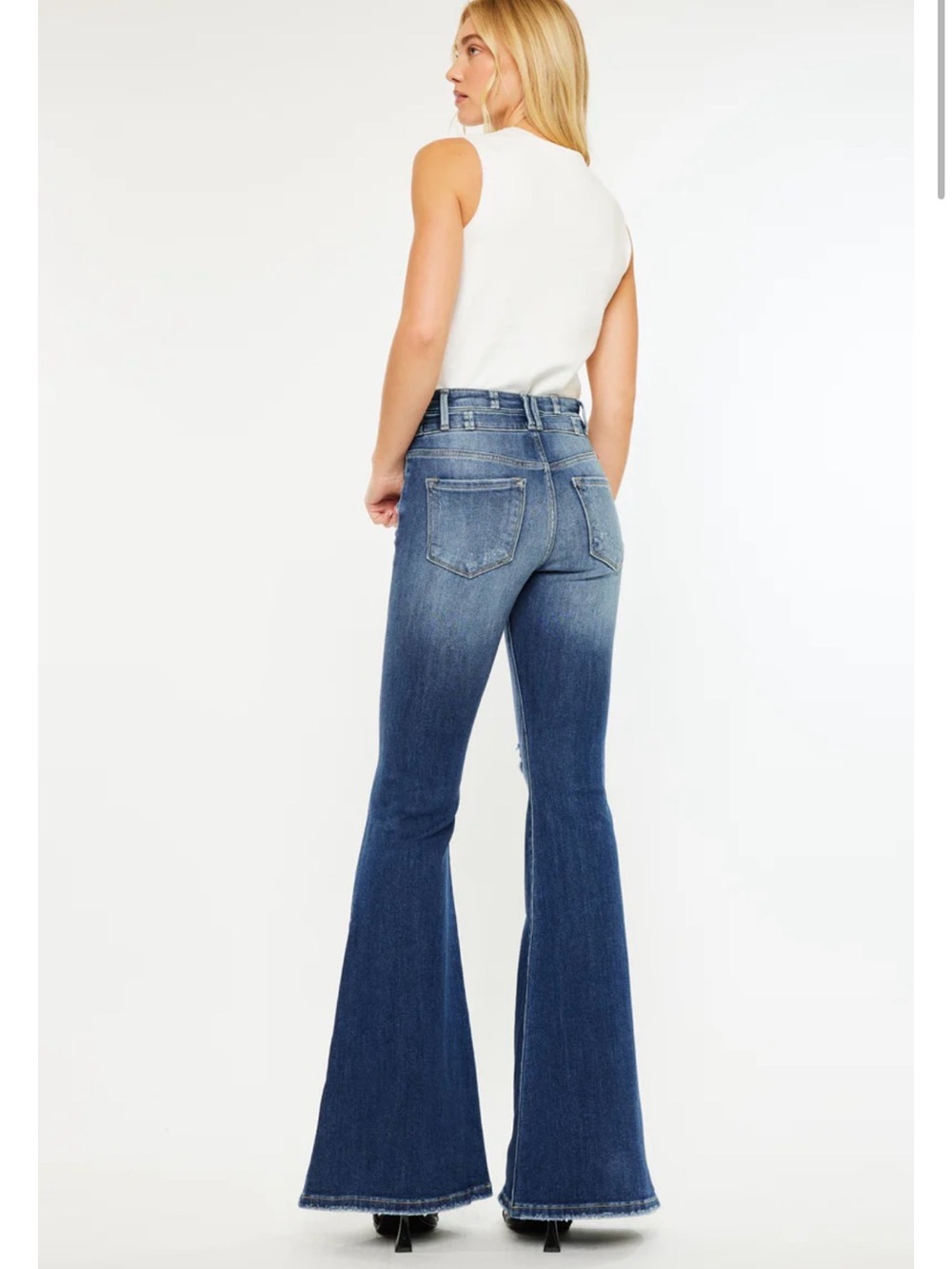 KanCan Medium Wash High-Rise Flare Jeans with Distressed Knees - Picture 11 of 11